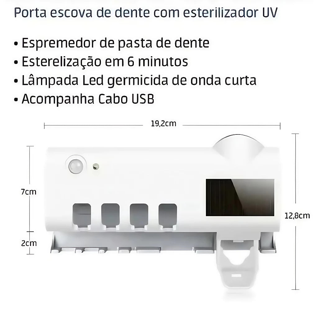 Esterilizador UV para Escovas de Dente – Suporte com Antibacteriano Automático