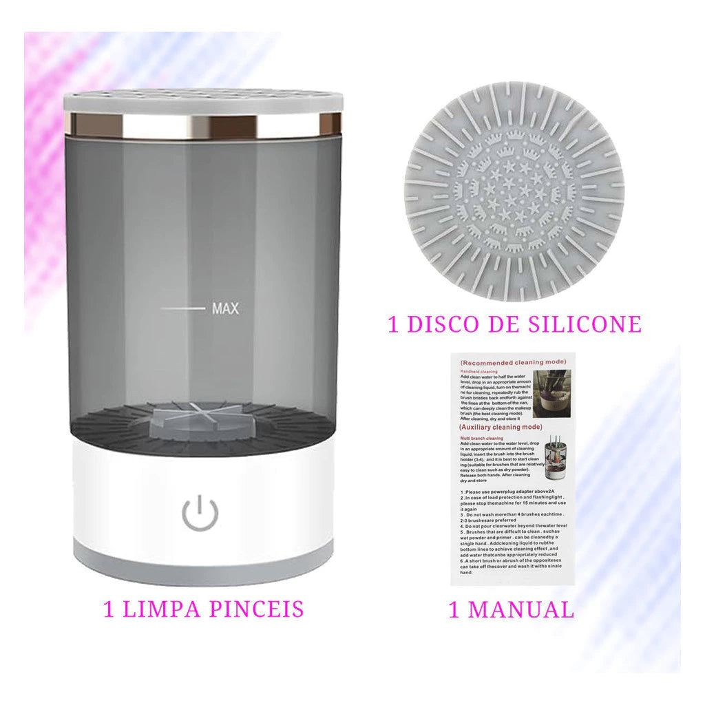 Limpador Elétrico de Pincéis 3 em 1 – Lava, Seca e Armazena