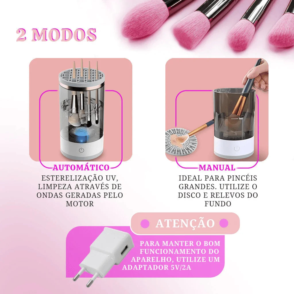 Limpador Elétrico de Pincéis 3 em 1 – Lava, Seca e Armazena